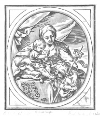 Virgin Mary with Child Christ and John the Baptist (1647) by Bartolommeo Coriolano - Catholic Coloring Page