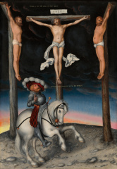 The Crucifixion with the Converted Centurion (1536) by Lucas Cranach the Elder - Public Domain Bible Painting