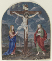 The Crucifixion  Miniature Excised from a Prayer Book (1540 1550  Flanders  Antwerp) - Public Domain Catholic Painting
