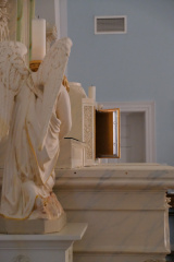 Angel Statue and Empty Tabernacle on Good Friday (Saint Benedict s Church  Chesapeake  Virginia  2024) - Catholic Stock Photo by Shalone Cason