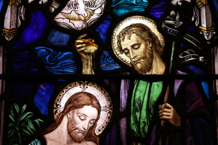 The Baptism of Christ by Saint John the Baptist  St. Mary Church  Greenville  South Carolina (photo 2016 by Fr James Bradley) - Catholic Stock Photo