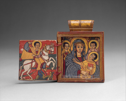 Virgin and Child Jesus with Saint George (early 18th Century) Ethiopian - Public Domain Orthodox Painting
