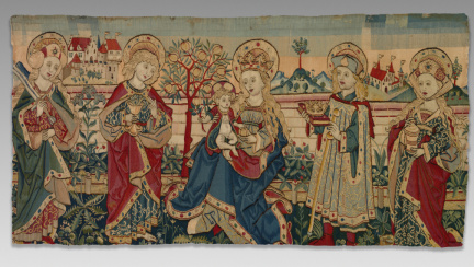 Virgin and Child with Four Saints Tapestry (1500) by Unknown - Public Domain Catholic Painting