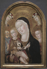 Virgin and Child with Saint Jerome and Saint Catherine of Alexandria (1450) by Carolino da Viterbo - Public Domain Catholic Painting