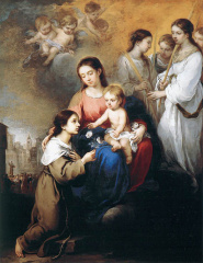Virgin and Child with Saint Rose of Viterbo (1670) by Bartolom  Esteban Murillo - Public Domain Catholic Painting