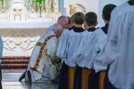 Washing of Feet  Holy Thursday  Latin Mass  2023 (Saint Benedict s Parish  Chesapeake  Virginia  United States) - Catholic Stock Photo